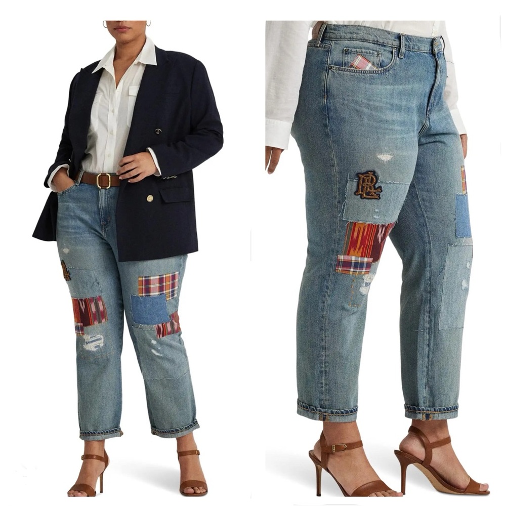 Lauren Ralph Lauren Patchwork Relaxed Tapered Jeans Womens Plus Sz 16